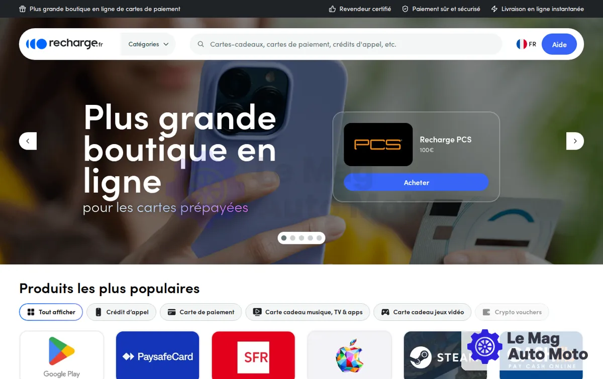Capture : Rechargez votre crédit prépayé ou votre carte cadeau sur Recharge