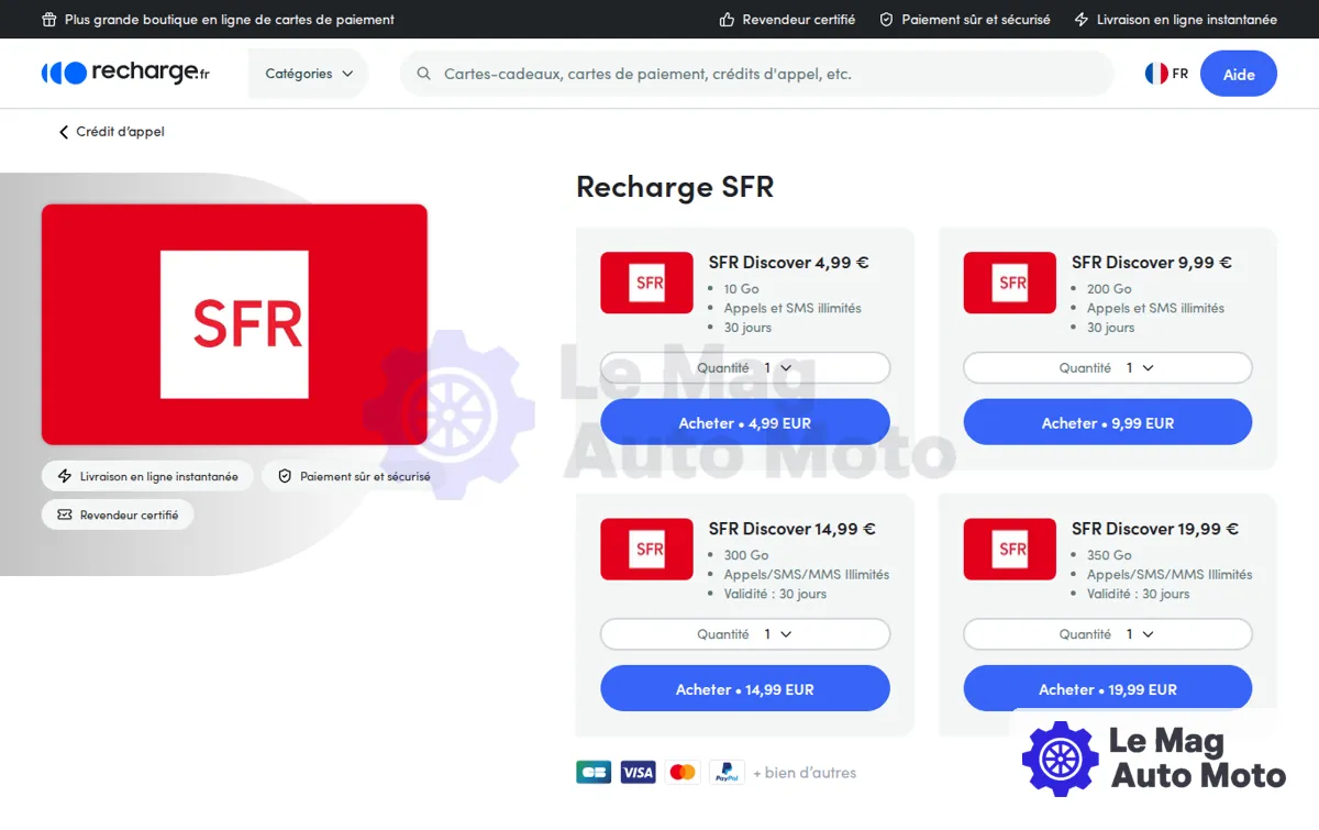 Capture : Recharge SFR | Achetez votre recharge en ligne | Recharge.fr